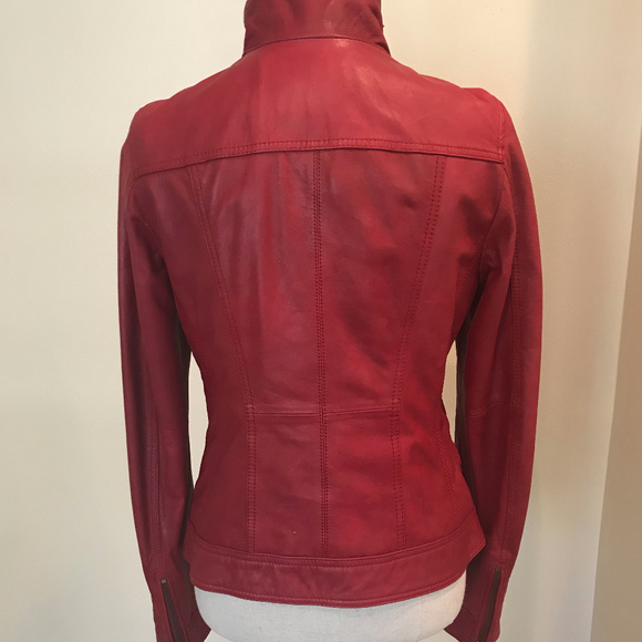 Red Leather Fitted Zip Up Jacket VGUC - Picture 6 of 8